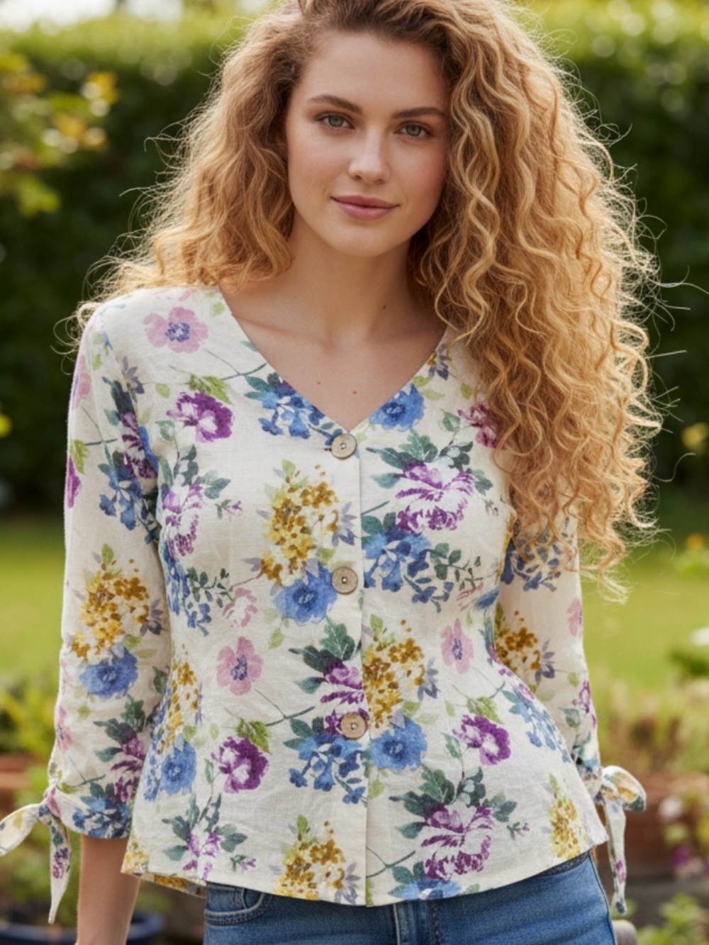 NWT - HESTER & ORCHARD  Linen blend Floral 🌹Button-Up Women's Top